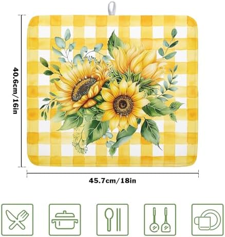 Sunflower Dish Drying Mat 16x18 Inch Absorbent Reversible Summer Sunflower - Image 2