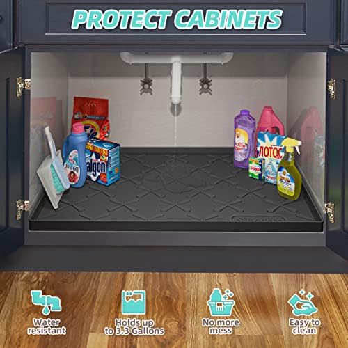 SIKADEER Waterproof Under Sink Mat 19" x 19" Silicone Mat Cabinet Protector - Image 4