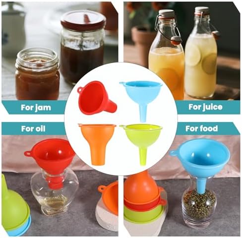 4 Pack Kitchen Silicone Funnel, 4 Colors Kitchen Funnel Set Wide Mouth Funnels - Image 7