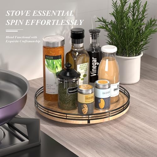 AMH 12-Inch Farmhouse Oak Lazy Susan Organizer - Image 2