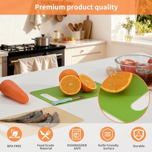 Luckyiren Plastic Cutting Board Set, 4-Piece Small Color-Coded Kitchen Mats - Image 4