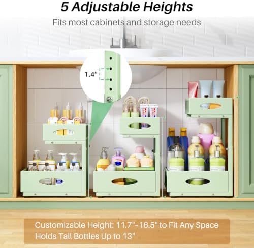 Under Sink Organizer, L-Shaped Adjustable Height, Mesh Sliding Drawer - Image 5
