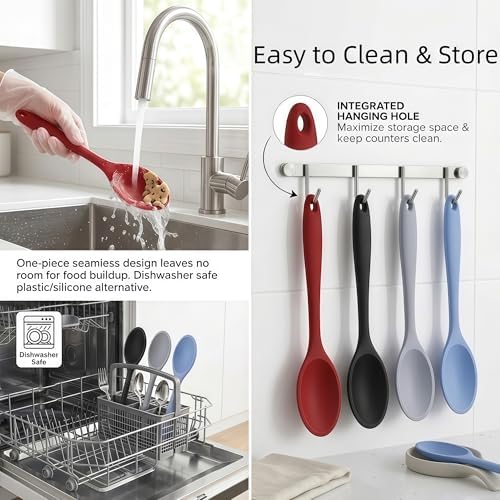 4 Pieces Silicone Cooking Spoons 10.9 Inch Heat Resistant Kitchen Spoons - Image 7