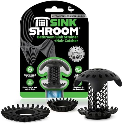 SinkShroom Ultra Bathroom Sink Drain Protector, Stainless Steel, Matte Black by TubShroom