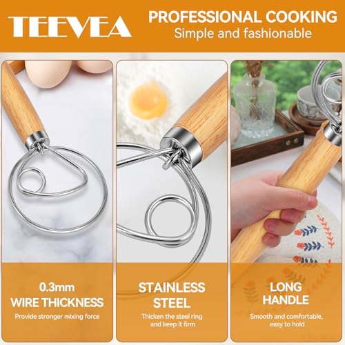 TEEVEA Danish Dough Whisk Wooden Handle Stainless Steel - Image 5