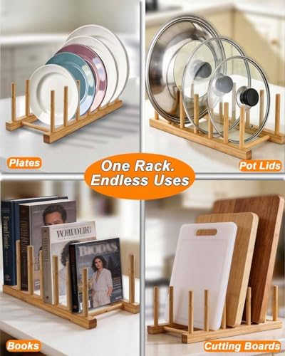 Bamboo Dish Rack, 6-Slot Vertical Wooden Plate Holder & Drainer - Image 4