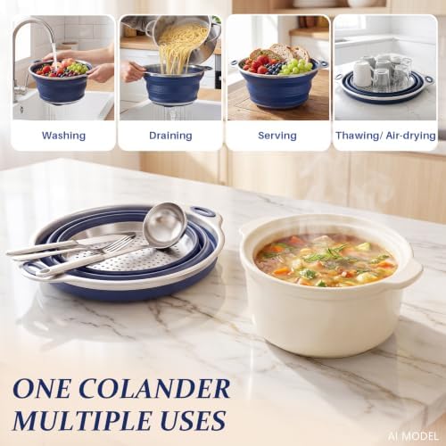 Collapsible Colander Set with Silicone Mat, 2-in-1 Stainless Steel Colander - Image 5