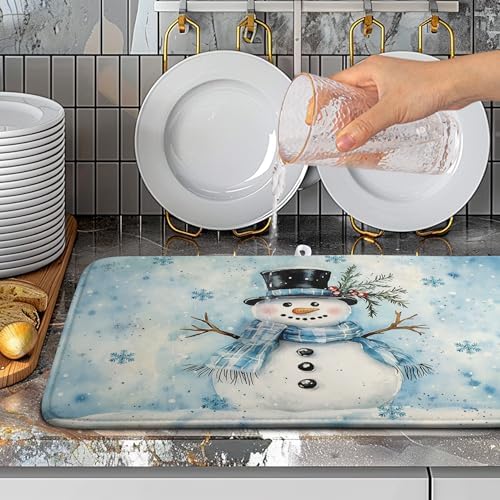 Snowman Super Absorbent Dish Drying Mat, 18x24 Inch, Winter Blue Snowflake Dish - Image 5