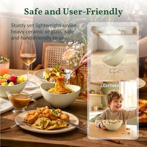 Homienly Unbreakable Cereal Bowls Wheat Straw Bowls Set 26 OZ Plastic Bowls - Image 4