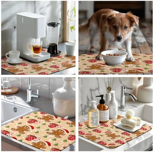 Cute Gingerbread Man Xmas Dish Drying Mat, Absorbent Dish Pad, 18x24 inch - Image 7