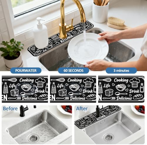 2 Pcs Graffiti Pattern Kitchen Sink Splash Guard Faucet Mat - Image 5