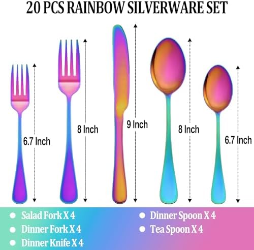 20 Pcs Rainbow Silverware Set Service - Image 2