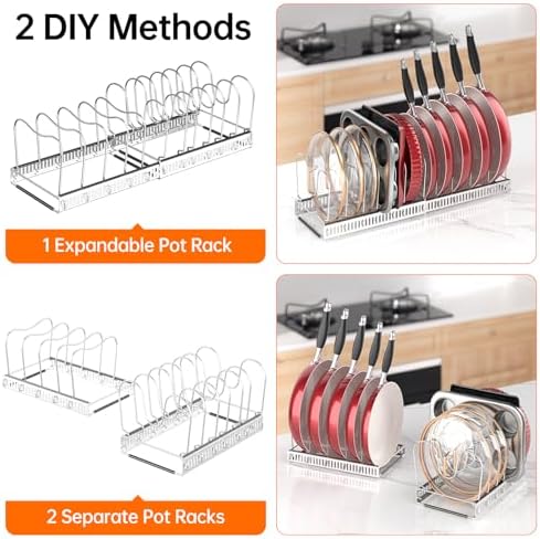 MUDEELA Expandable Pot Pan Lid Organizers inside Cabinet, 12 Divider-Silver - Image 6