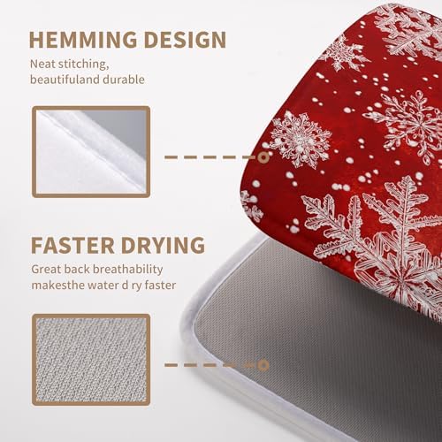 Christmas Dish Drying Mat for Kitchen Counter 18x24 Inch Red Snowflake Xmas - Image 4