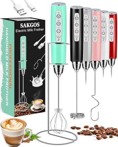 Milk Frother Wand Rechargeable Handheld Electric Whisk 3 Speed Adjustable by Sakgos