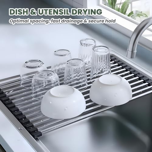 Roll Up Dish Drying Rack Over the Sink 17 x 13’’, 304 Stainless Steel Black - Image 5