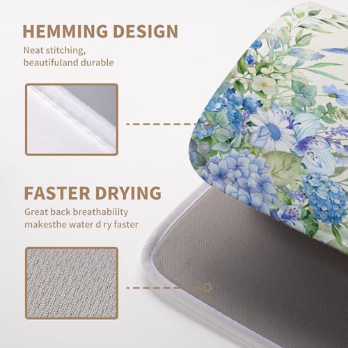 Blue Hydrangea Dish Drying Mat for Kitchen Counter 16 x 18 Inch Spring Floral - Image 4