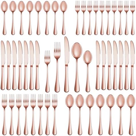 60 Pcs Rose Gold Silverware Set Service by MUTNITT