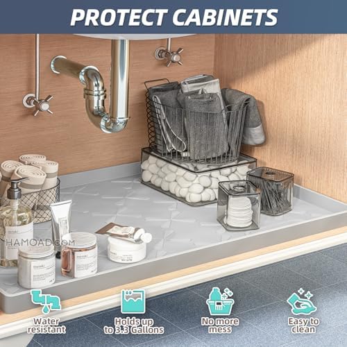 SIKADEER Waterproof Under Sink Mat 34" x 19" Cabinet Protector Silicone Mat - Image 4
