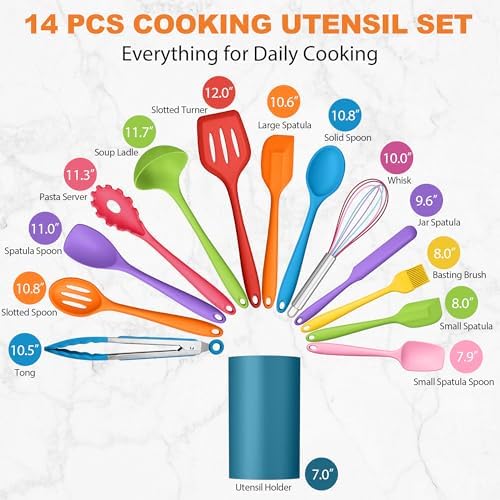 LIANYU 14 Pcs Silicone Kitchen Cooking Utensils Set - Image 2