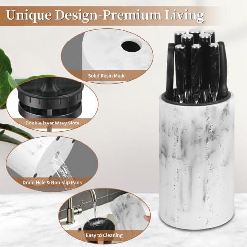 Knife Block Without Knives, Travertine Stone Look, Round Universal Knife Holder - Image 4