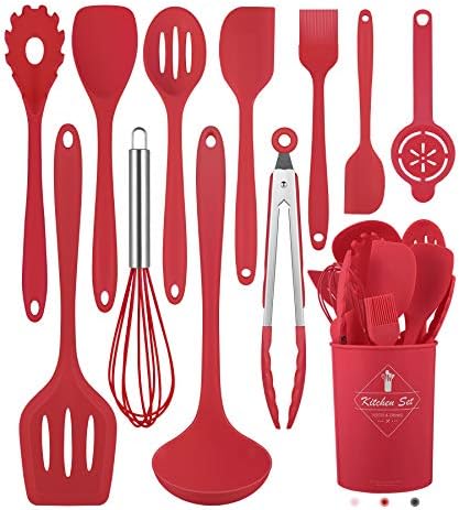 Red Kitchen Utensils Set-12 Pieces Silicone Cooking Utensils Set by Pranski