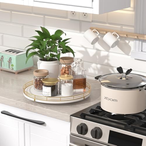 Oroyutor 12-Inch White Wooden Lazy Susan Spice Organizer - Image 3