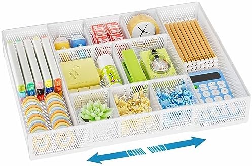 Marbrasse Expandable Desk Drawer Organizer, Mesh Drawer Organizer Tray by Marbrasse