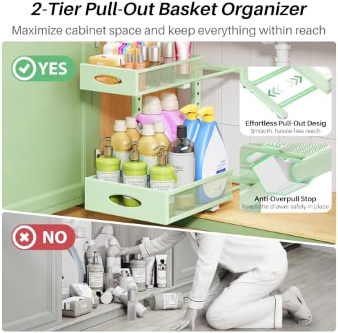 Under Sink Organizer, L-Shaped Adjustable Height, Mesh Sliding Drawer - Image 4