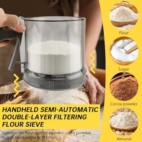 Flour Sifter for Baking with Seasoning Jar, 3 Cup, Hand Press Baking Sieve - Image 5