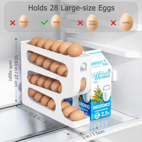 Sotfamily FIFO Egg Holder for Fridge, Egg Organizer fits 28 Large Size Eggs - Image 5