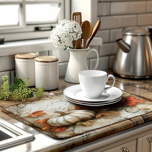 Fall Pumpkin Dish Drying Mats for Kitchen Counter 18x24 Inch Vintage Maple - Image 6
