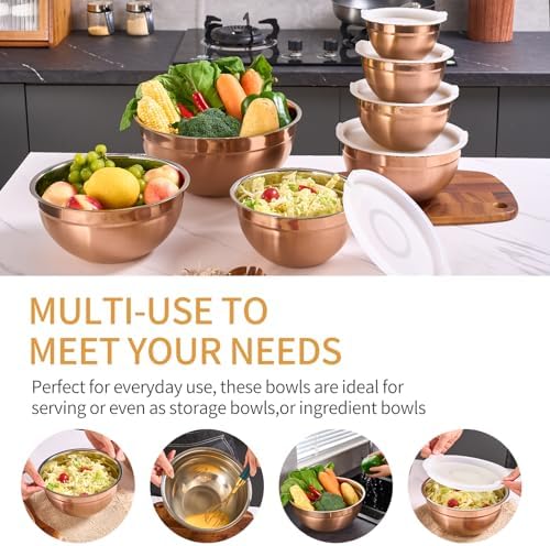 Rose Gold Mixing Bowls with Airtight Lids, Stainless Steel Nesting Mixing Bowls - Image 5