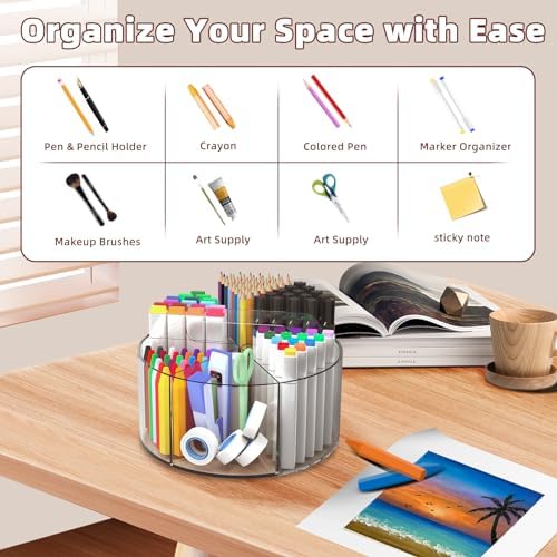 Absonic 500 PCS Acrylic Pencil Holder, 360 Rotating Clear Marker Organizer - Image 4