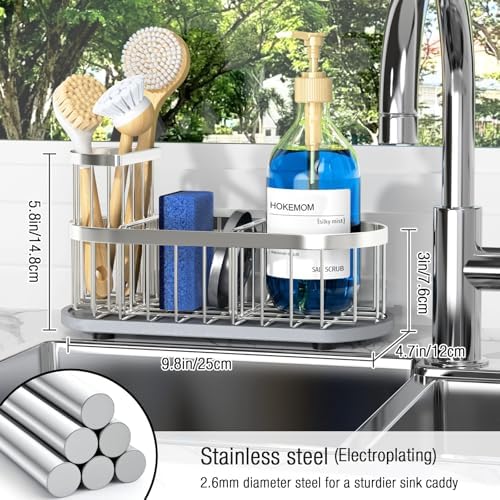 Sink Caddy with Stone Drying Mat, Sponge Holder & High Brush Holder - Image 2