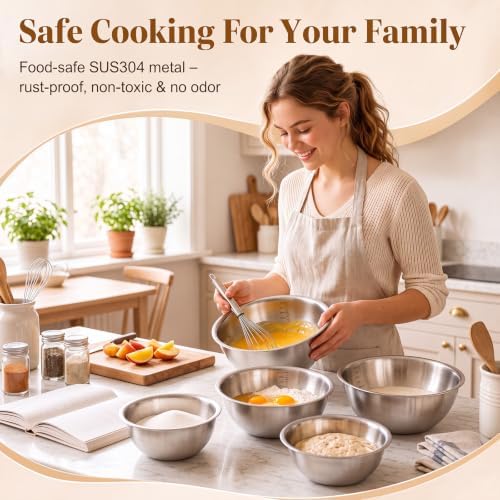 6 Pcs Stainless Steel Nesting Mixing Bowls Set 6 Sizes 0.5qt‑5qt - Image 5