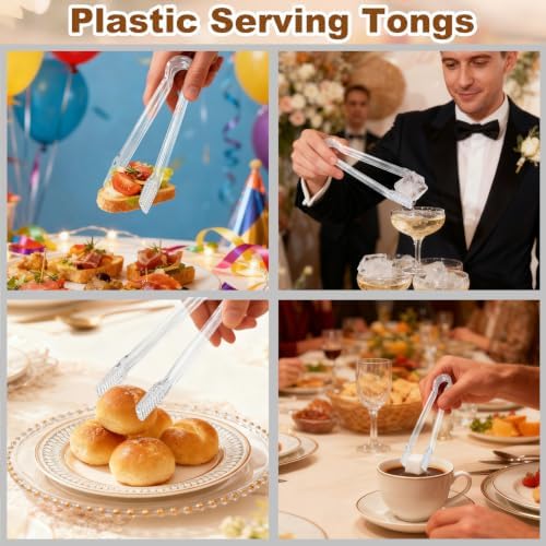 10Pcs Clear Plastic Serving Tongs, 6.3 Inches Small Disposable - Image 4
