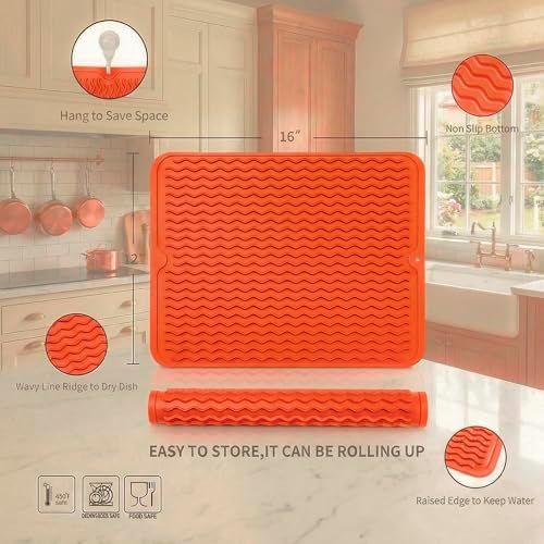 MicoYang Silicone Dish Drying Mat — Quick-Dry Ridges Counter & Sink Pad - Image 2