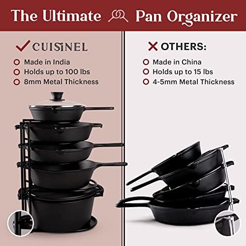 Cuisinel Pan Organizer for Cast Iron, XL 5-Tier Rack, Matte Black 15.9" - Image 3