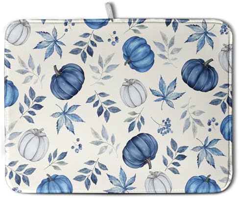 Fall Dish Drying Mat Blue Pumpkin Maple Leaves Drying Mats by Wnoesat