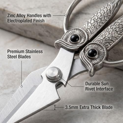 XSNBRD Kitchen Shears, Pearl Nickel Stainless Steel Owl Scissors Large - Image 3