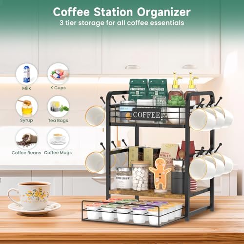 EsLuker.ly Coffee Bar Organizer Station Shelf Mug Holder, - Image 3