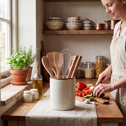Minimalist Ceramic Utensil Holder White 6.9" - Image 6