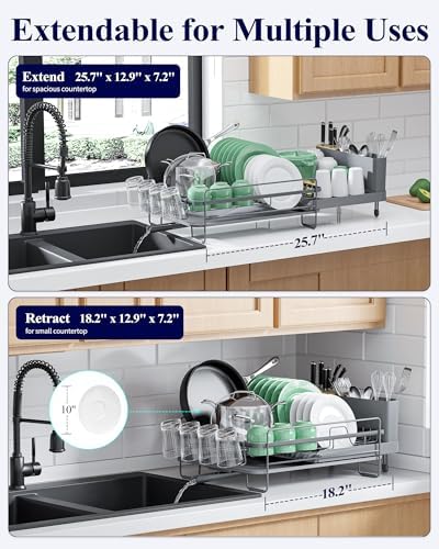 Kitsure Extendable Large Dish Drying Rack, 18.2"-25.7" L x 12.9" W - Image 3