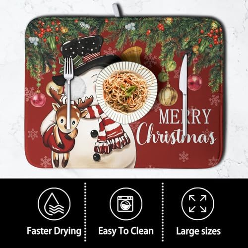 Christmas Dish Drying Mats for Kitchen Counter 18x24 Cute Snowman Red Dish - Image 4
