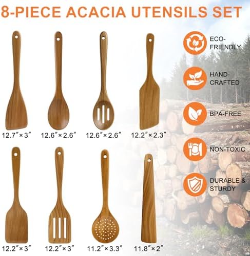 Acacia Wood Kitchen Utensil Set Wooden Spoons - Image 5