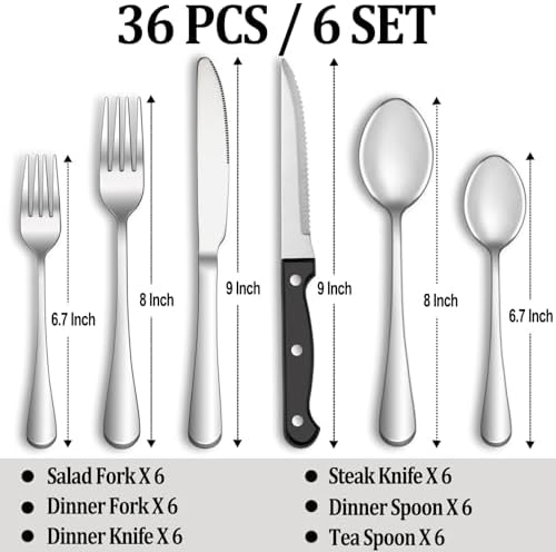 36 Pcs Silverware Set with Steak Knives - Image 2