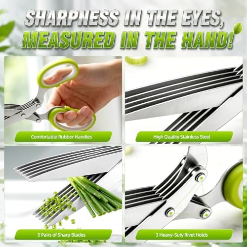 Herb Scissors with 5 Thickened Sharp Blades, Stainless Steel with Safety Cap - Image 5