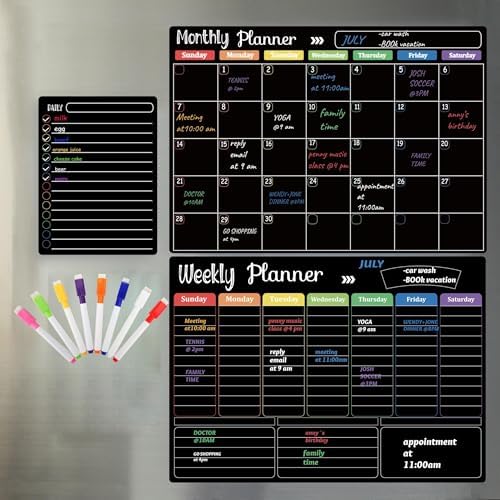 Hivillexun Magnetic Black Dry Erase Calendar White Board Set by HIVILLEXUNDRYERASEBOARDS