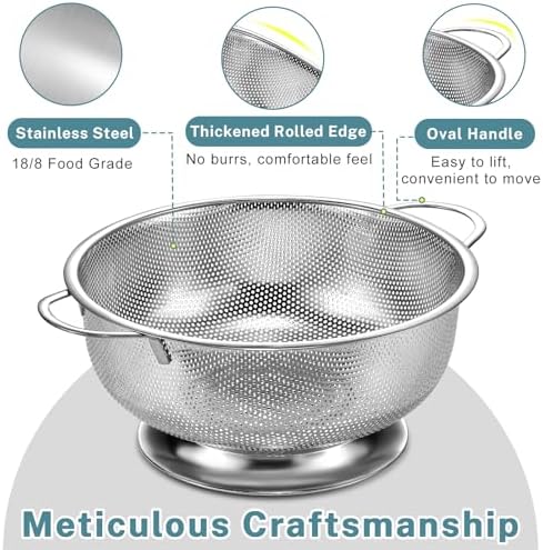 Pleafind Colander for Kitchen - 5 QT & 3 QT Stainless Steel Strainer - Image 4